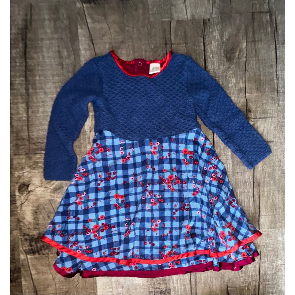 Wildflowers Clothing Girls Blue Plaid Floral Long Sleeve Dress Size 6 Boutique